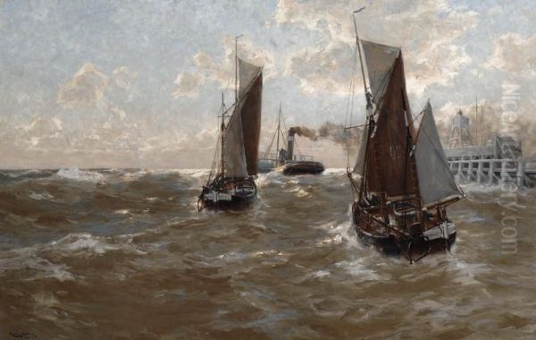 Ships Near Ostend Oil Painting by Erwin Carl Wilhelm Gunther