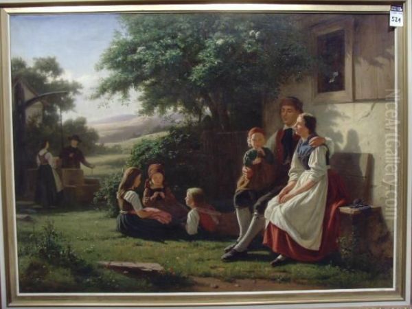 Familienidylle Oil Painting by Julius Gunther