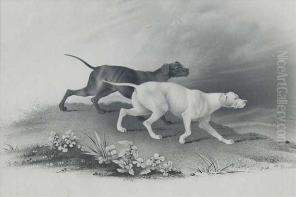 Hounds Onthe Scent Oil Painting by W. Gunton