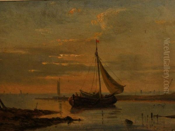 Blick Aufs Meer Mit Fischkuttern Oil Painting by Cornelius Gurlitt