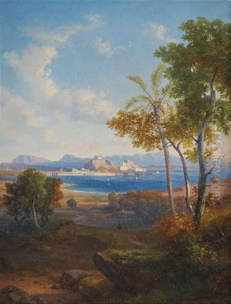 Southern Coastal Landscape Oil Painting by Louis Gurlitt