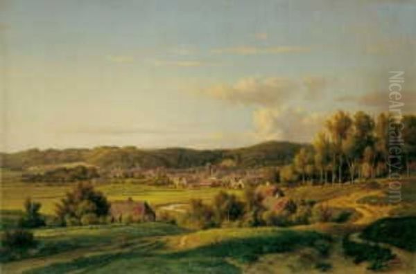 Holsteinische Landschaft Mit Einem Stadtchen Oil Painting by Ludwig H. Theodor Gurlitt