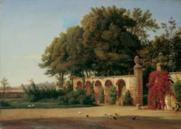 Eingang Zu Einem Schlosspark Oil Painting by Ludwig H. Theodor Gurlitt