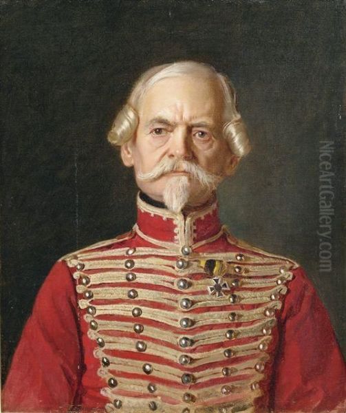 Bildnis Eines Offiziers In Husarenuniform Als Bruststuck Oil Painting by Karl Gussow