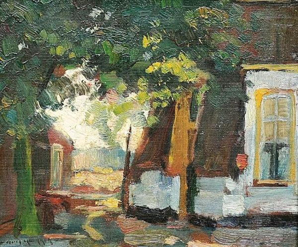 Blick In Eine Gasse Zwischen Gebauden Oil Painting by Guyla Nemeth Gutahazy