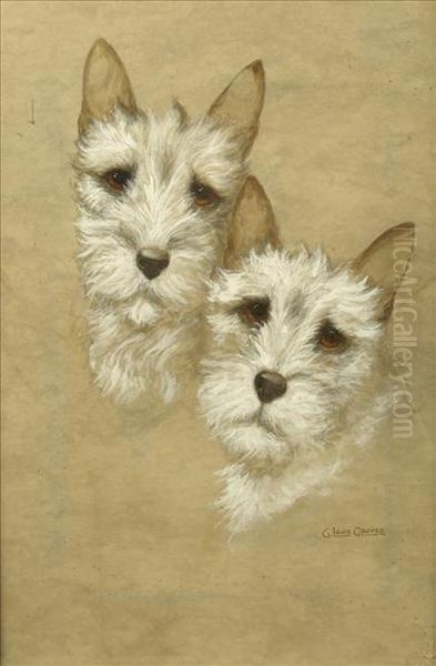 Grover Studyheads Of Terriers Three Oil Painting by Lewis Gutekunst