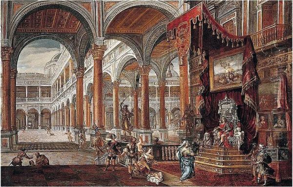 A Renaissance Palace With The Judgement Of Solomon Oil Painting by Francisco Gutierrez