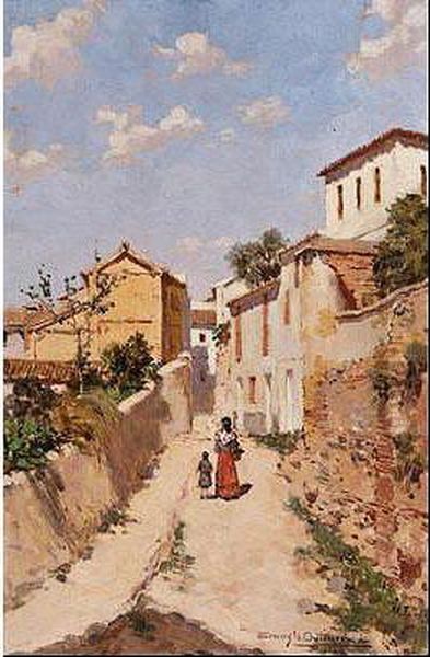 Calle Depueblo Oil Painting by Ernesto Gutierrez Hernandez