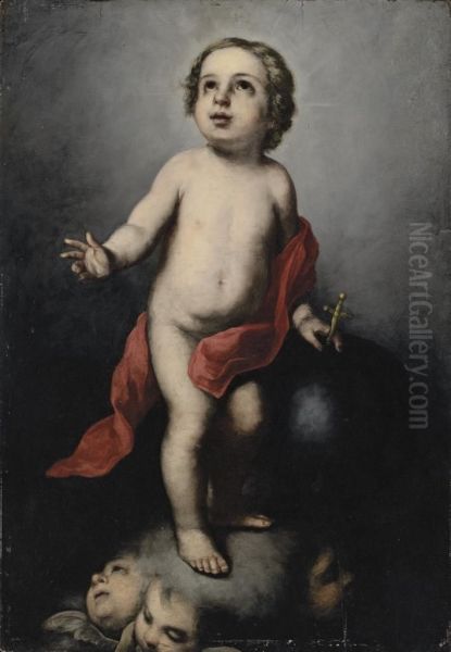 The Infant Christ Holding An Orb Oil Painting by Juan Simon Gutierrez