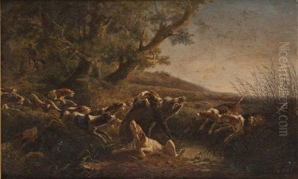 Sanglier Pris Par Les Chiens Oil Painting by Jean-Baptiste-Louis Guy