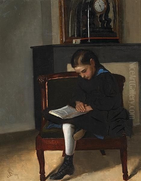 A Young Girl Reading Oil Painting by Seymour Joseph Guy