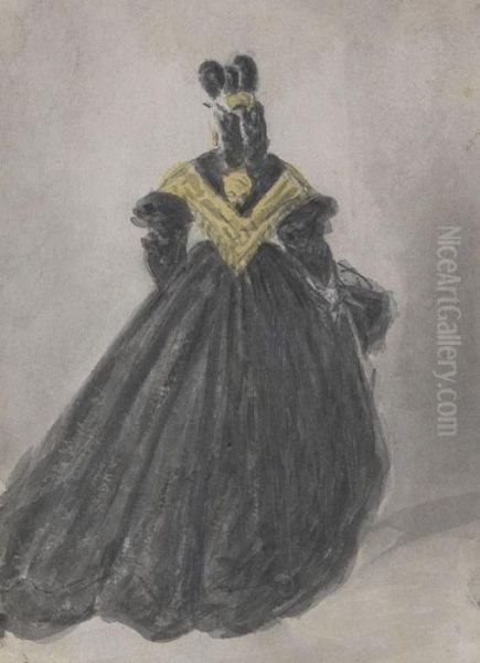 Dame In Groser Robe Von Hinten Gesehen Oil Painting by Constantin Guys