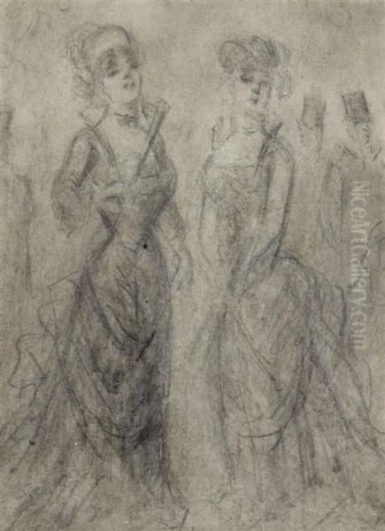 Deux Femmes. Verso Further Studies Oil Painting by Constantin Guys