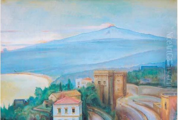 Etna Oil Painting by Gustaw Gwozdecki