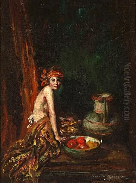 Woman With Bowl Of Fruit Oil Painting by Indiana Gyberson