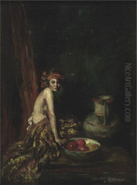 Model With Bowl Of Fruit Oil Painting by Indiana Gyberson