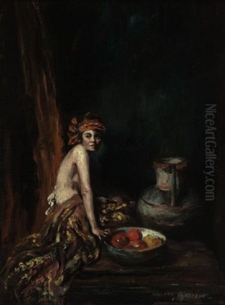 Model With Bowl Of Fruit Oil Painting by Indiana Gyberson