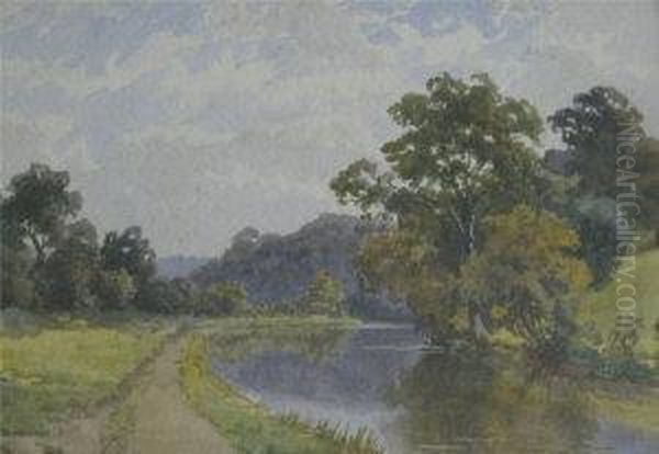 View Of The River Severn At Hawford Near Worcester Oil Painting by Albert E. Gyngell