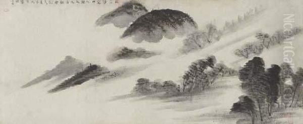 Sanchu Ketsuro Zu (mountains In The Mist) Oil Painting by Uragami Gyokudo