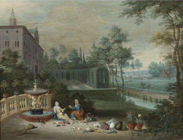 Vertumnus And Pomona In The Garden Of A Villa by Pieter Gysels