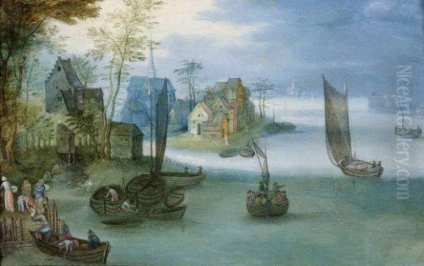 Scene De Village Au Bord D'estuaire Oil Painting by Pieter Gysels