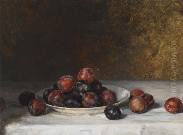 Still Life With A Plate Of Plums Oil Painting by Nicholaos Gysis