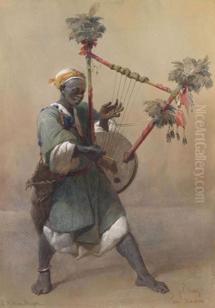 A Nubian Harper Oil Painting by Carl Haag