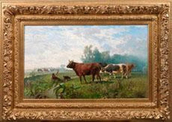 Rastender Viehhirte In Sommerlicher Landschaft Oil Painting by Hans Johann Haag