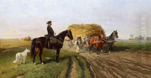 Bei Der Heuernte Oil Painting by Hans Johann Haag