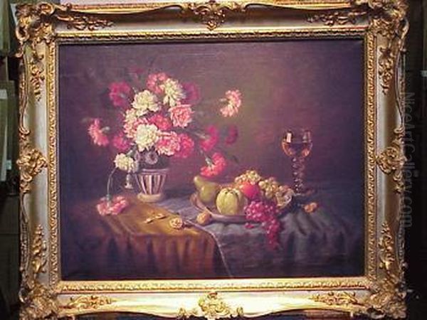 Still Life With Fruit, Flowers And Goblet Oil Painting by Carl Haase