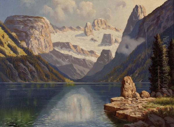 Gosausee Mit Blick Auf Den Dachstein Oil Painting by Ludwig Haase