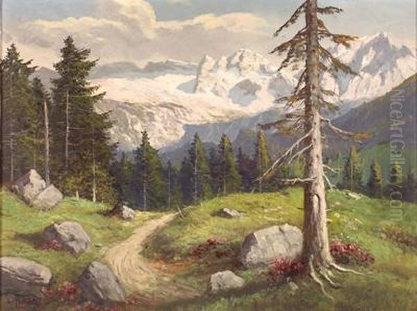 Blick Auf Den Dachstein Oil Painting by Ludwig Haase