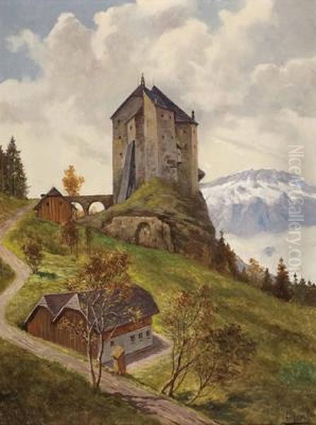 Landschaft Mit Burg Oil Painting by Ludwig Haase