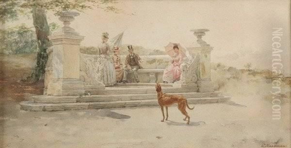 Afternoon In The Park With Greyhound Oil Painting by Pieter Alardus Haaxman