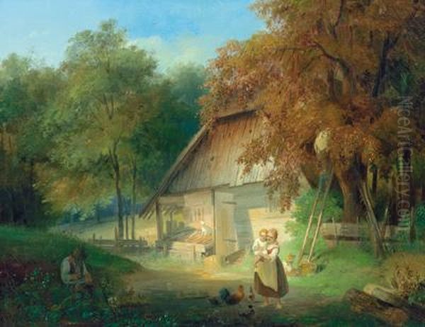 Bauernhofidylle Oil Painting by Sebastian Habenschaden