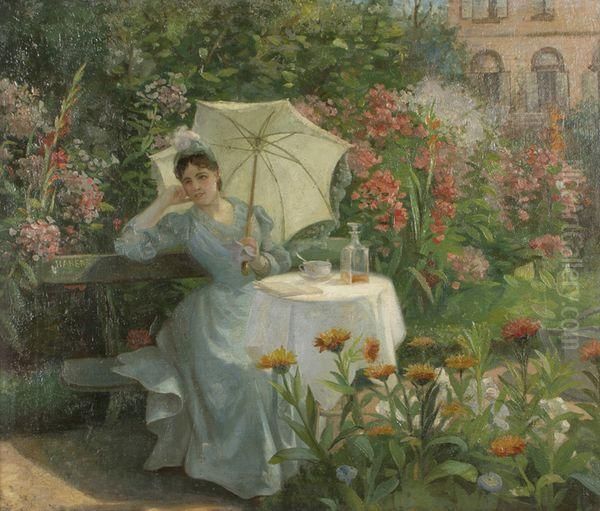 Jeune Fille Au Jardin Oil Painting by Eugene Habert