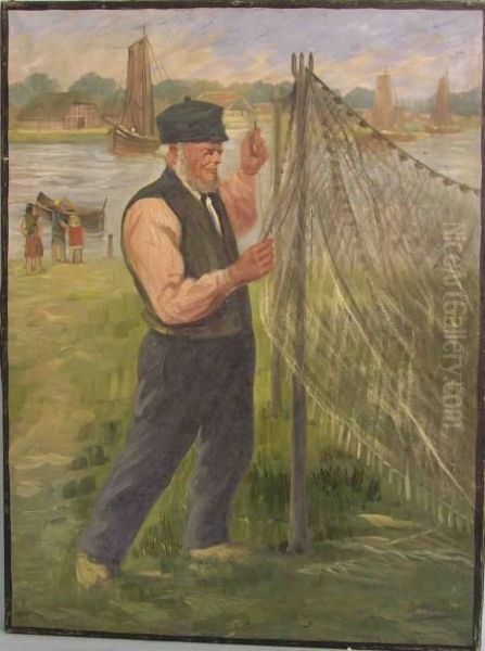 Fischer Am Ufer Oil Painting by Adolf Hacker