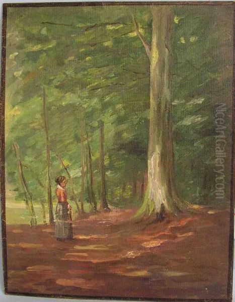 Dame Beim Spaziergang Im Wald by Adolf Hacker