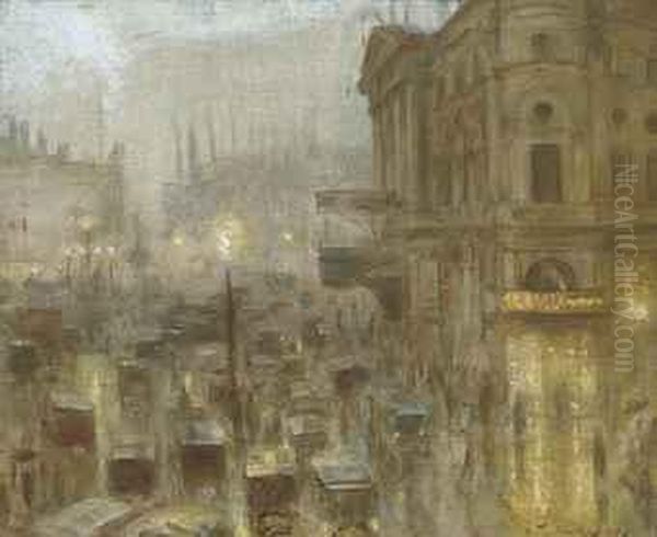 Return From The Matinee, Piccadilly Circus Oil Painting by Arthur Hacker