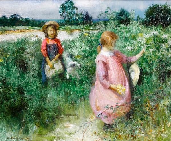 Picking Wildflowers Oil Painting by Arthur Hacker