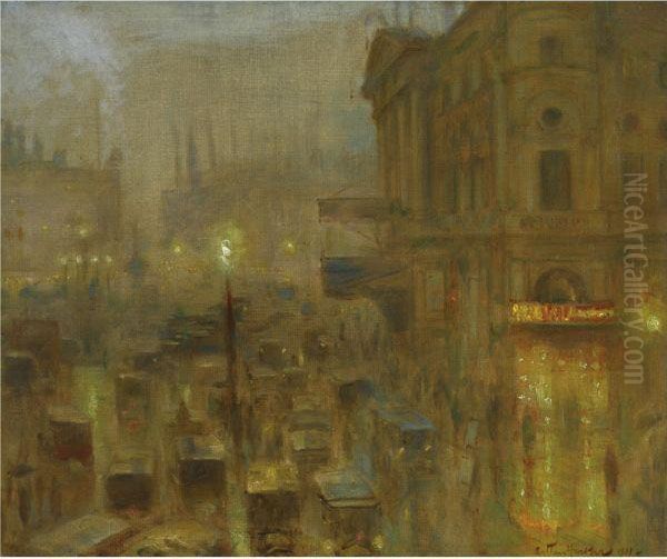 Return From The Matinee, Piccadilly Circus Oil Painting by Arthur Hacker