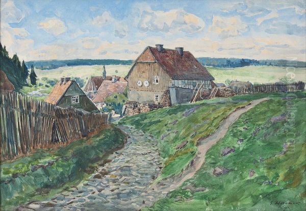 Weg Ins Dorf Oil Painting by Georg Hacker