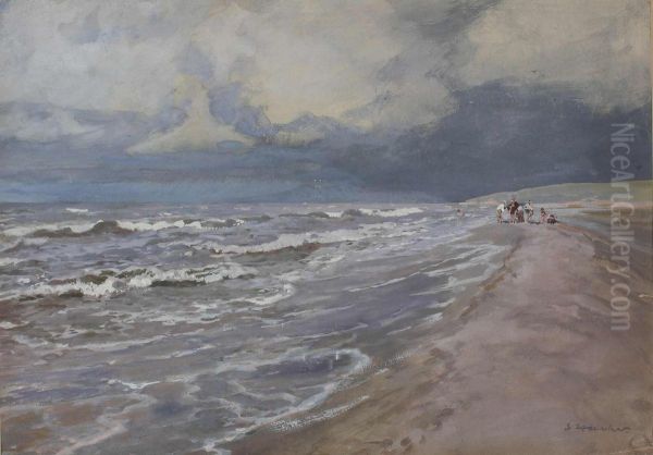 Strandspaziergang Oil Painting by Georg Hacker