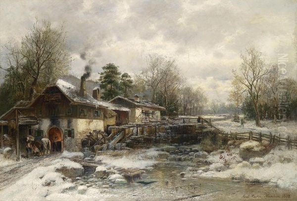 Smithyin Winter Oil Painting by Horst Hacker