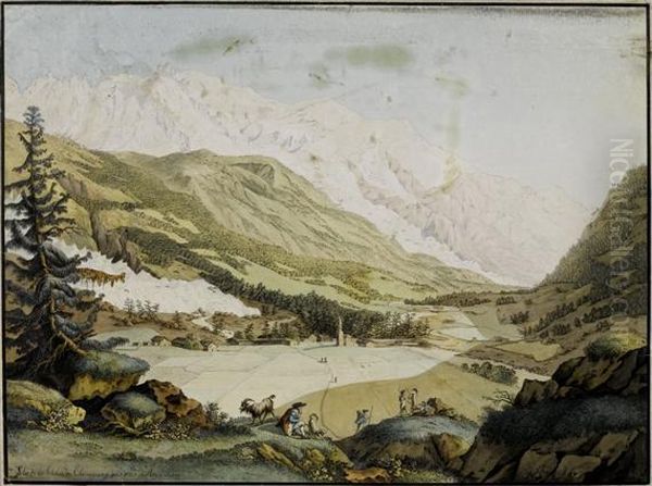 Vue De La Vallee De Chamouny Pris Pres D'argentiere Oil Painting by Carl Ludwig Hackert