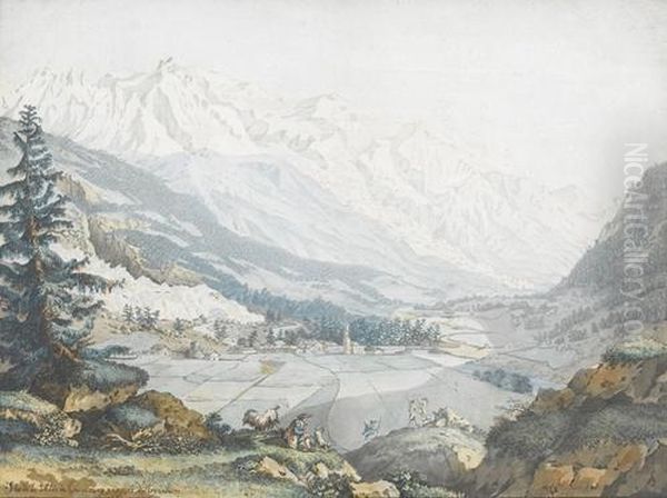 Vue De La Valee De Chamouny Pris Pres D'argentiere Oil Painting by Carl Ludwig Hackert