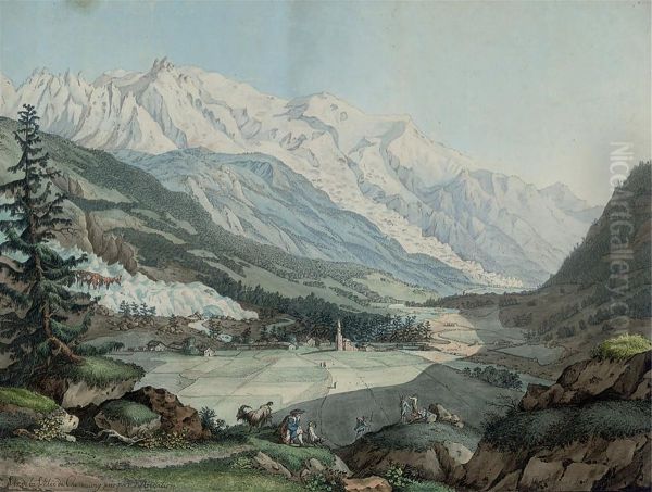 Vue De La Valee De Chamouny Pris Pres D'argentiere; And Vue De Nion Oil Painting by Carl Ludwig Hackert