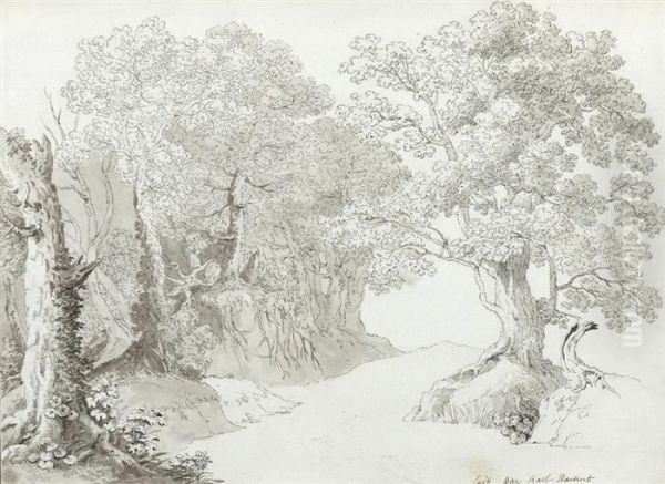 Landscape Study With Deciduous Trees. Oil Painting by Carl Ludwig Hackert