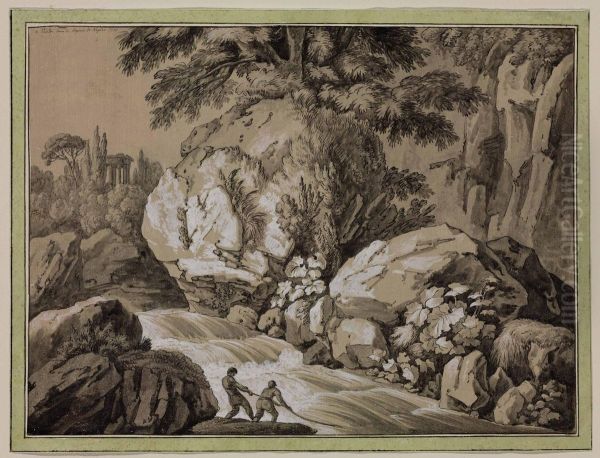 A Rocky River Landscape Near Vietri Oil Painting by Jacob Philipp Hackert