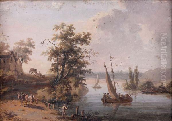 Paysage Fluvial Anime Oil Painting by Jacob Philipp Hackert